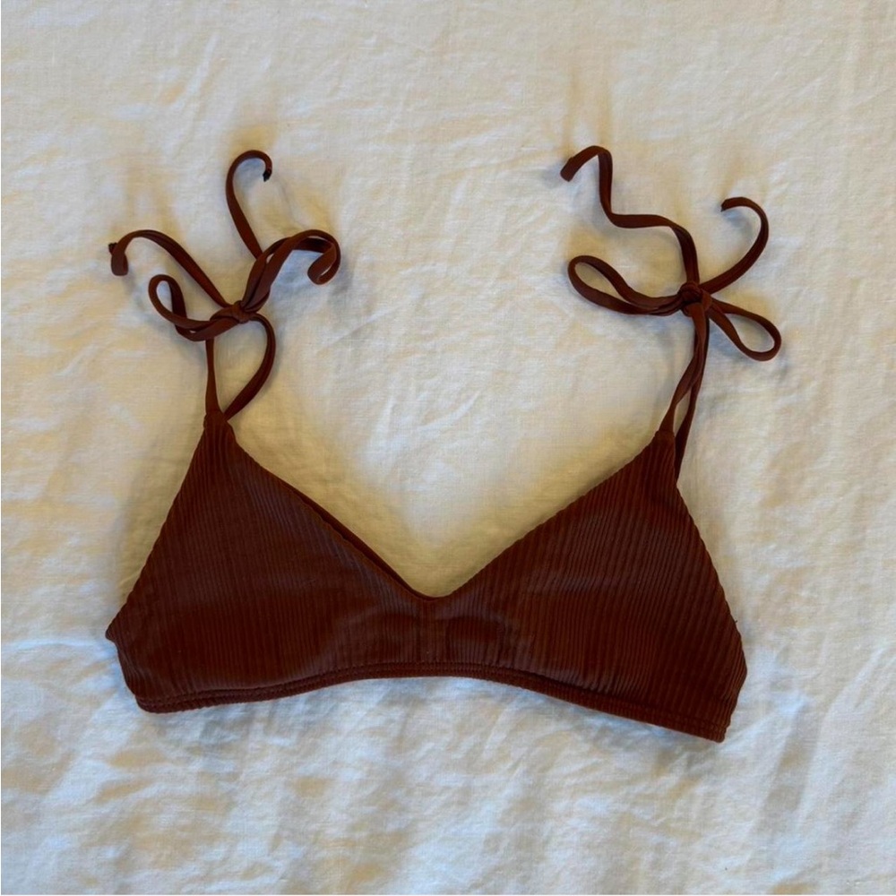 l*space Ribbed Chocolate Brown Tie-Strap Bikini Top